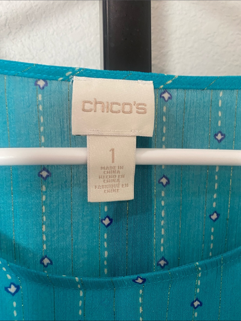 Chico's Turquoise Paisley Wrap-Style Blouse with Coral & Royal Accents high low - Picture 5 of 5